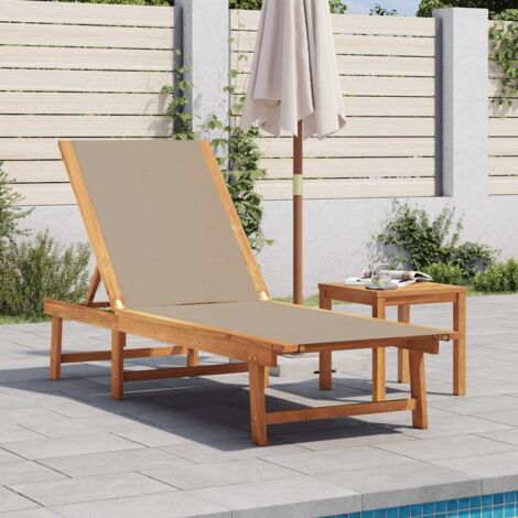 vidaXL Chaise longue taupe bois d'acacia solide et textilène (1/5)
