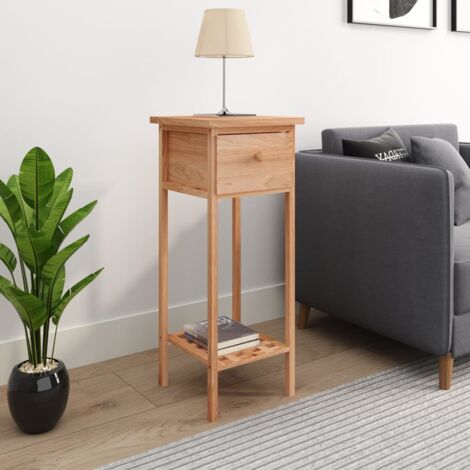 Vidaxl – Table d'appoint bois massif de noyer 25x25x60 cm – Tiroir de rangement – Finition à l'huile pour durabilité – Support de plantes ou téléphone