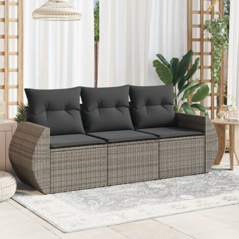 vidaXL Salon de jardin avec coussins 3 pcs gris résine tressée (1/3)