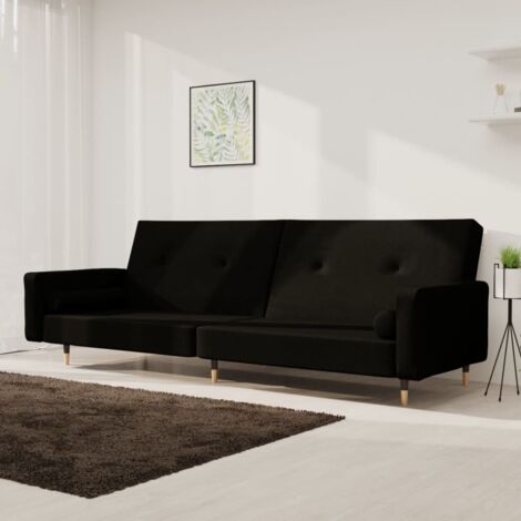 Canapé-lit 2 places velours noir – Cadre en bois robuste – Transformable en lit double – Confort optimal pour invités – Devenirriche (1/6)