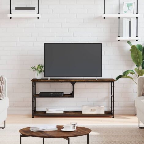 Meuble TV chêne fumé 103x38x46,5 cm bois d'ingénierie et acier vidaXL (1/5)