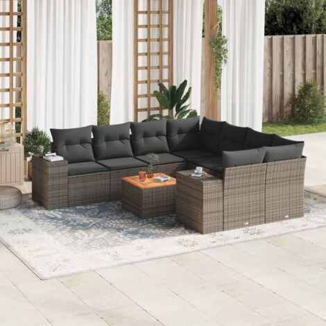 vidaXL Salon de jardin 9 pcs avec coussins gris résine tressée (1/3)