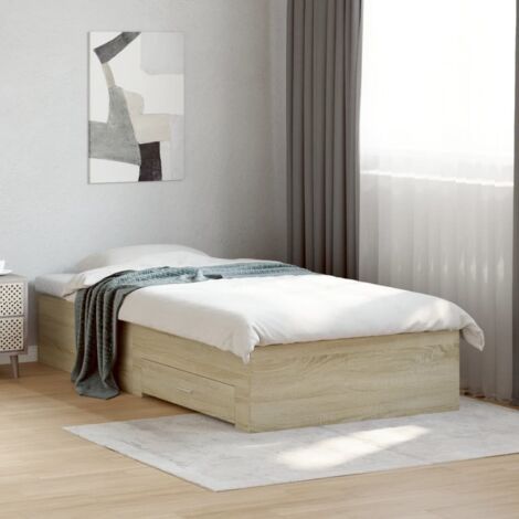 Cadre de lit avec tiroirs sans matelas chêne sonoma 90x200 cm vidaXL