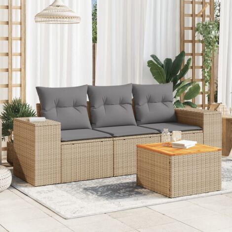 vidaXL Salon de jardin avec coussins 4 pcs beige résine tressée (1/3)