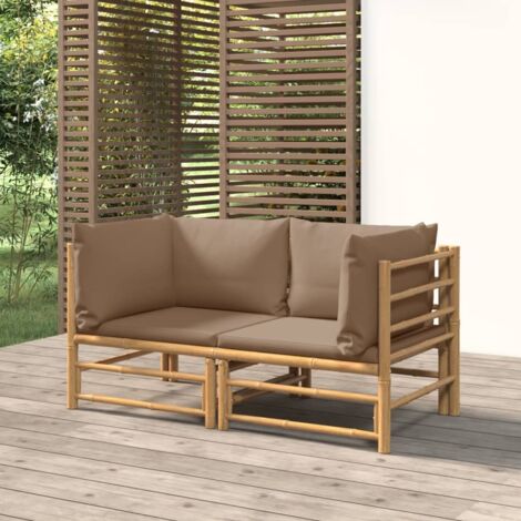 Canapés d'angle de jardin avec coussins taupe 2 pcs bambou vidaXL