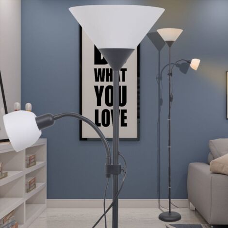 Vidaxl – Lampadaire liseuse noir en acier – Hauteur 180 cm – Éclairage uplighter et lampe de lecture – 2 interrupteurs pratiques