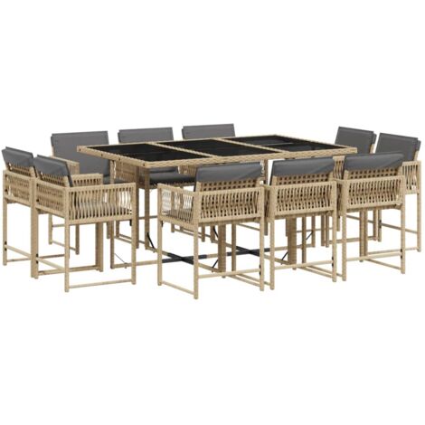 Vidaxl – Ensemble table et chaises de jardin 11 pcs – Résine tressée beige – Coussins amovibles et lavables – Table en verre trempé 165x106cm