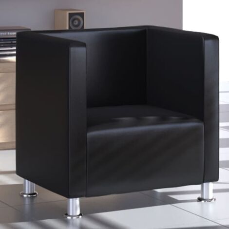 Vidaxl – Fauteuil cube noir similicuir – Dimensions 71x54x69 cm – Rembourrage cuir artificiel – Pieds en métal pour durabilité