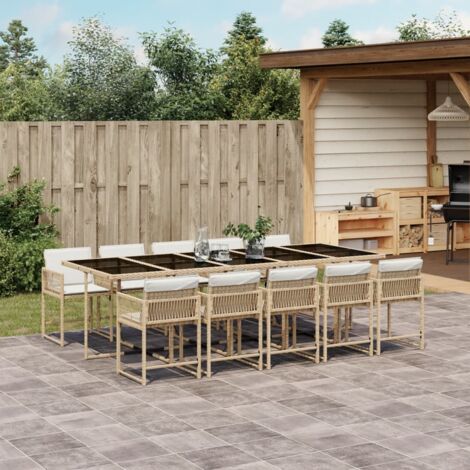 Ensemble à manger de jardin et coussins 11 pcs beige poly rotin vidaXL