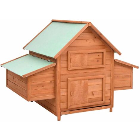 Vidaxl – Poulailler pour 6 poules – Bois de sapin massif – Dimensions 150x96x110 cm – 2 nichoirs avec toit ouvrant – Bac de nettoyage amovible