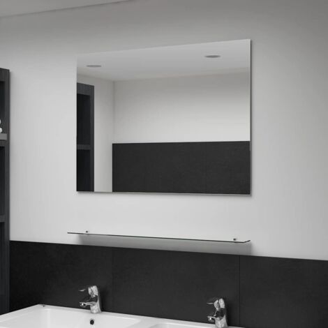 Vidaxl – Miroir mural simple 80x60 cm en verre trempé – Étagère intégrée 80x10 cm – Montage facile pour salle de bain et salon