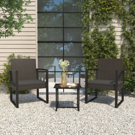 vidaXL Salon de jardin 3 pcs avec coussins Noir Résine tressée (1/5)