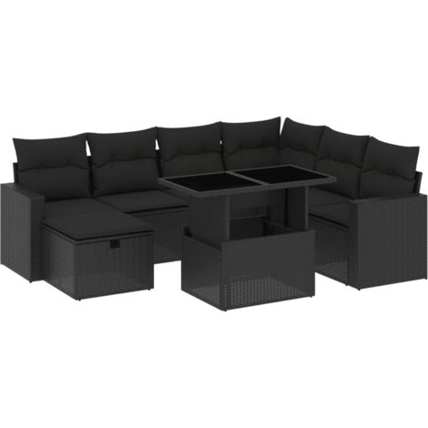 vidaXL Salon de jardin 8 pcs avec coussins noir résine tressée (1/5)