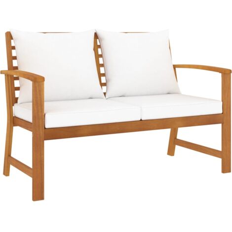 Vidaxl – Banc de jardin 120 cm en bois d'acacia massif – Résistant aux intempéries – Coussins crème rembourrés pour confort optimal