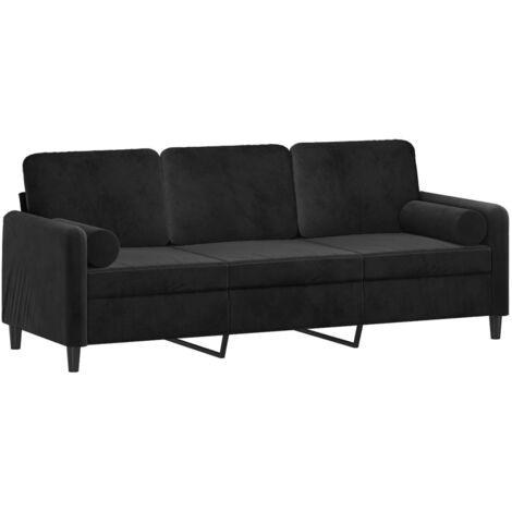 vidaXL Canapé 3 places avec oreillers décoratifs noir 180 cm velours (1/5)
