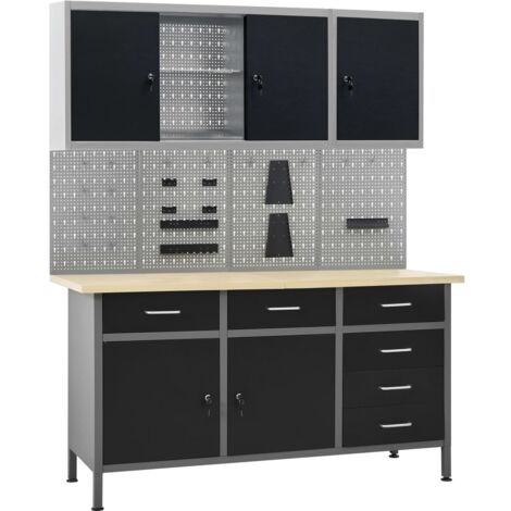 Vidaxl – Établi modulable avec 4 panneaux muraux et 2 armoires – Capacité de charge 500 kg – Dimensions 160 x 60 x 85 cm – Acier et aggloméré