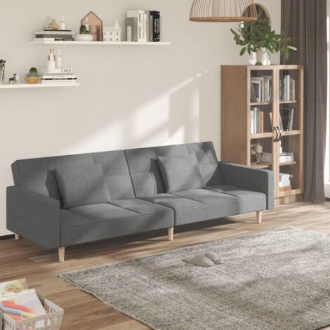 Canapé-lit à 2 places avec deux oreillers gris clair tissu vidaXL (1/5)