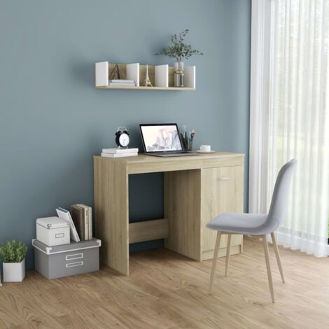 Vidaxl – Bureau droit chêne sonoma 100x50x76 cm – Bois d'ingénierie durable – Armoire intégrée pour rangement – Facile à nettoyer