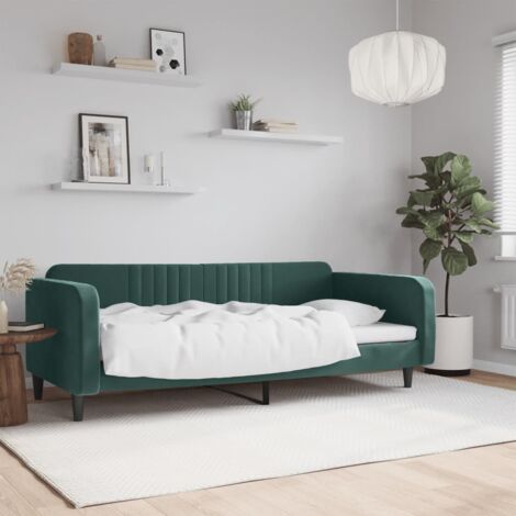Vidaxl – Lit de repos 90x200 cm en velours vert foncé – Cadre robuste en métal et bois – Design moderne avec sommier à lattes (1/5)