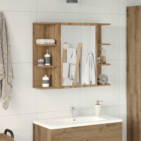 Vidaxl – Armoire murale de salle de bain en bois d'ingénierie – Dimensions 80x20,5x64 cm – 6 étagères ouvertes – 2 compartiments avec porte