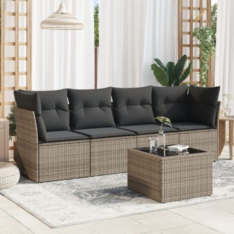 Salon de jardin 5 pcs avec coussins gris résine tressée vidaXL (1/3)