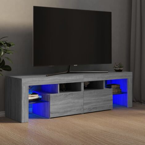 Vidaxl – Meuble TV avec éclairage LED – Bois d'ingénierie gris sonoma – Dimensions 140x36,5x40 cm – Grand espace de rangement