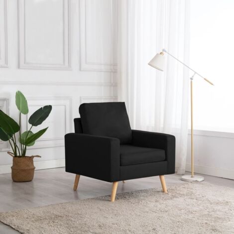 Vidaxl – Fauteuil relax en tissu noir – Cadre en bois massif – Dimensions 77x71x80cm – Confort optimal pour salon ou bureau