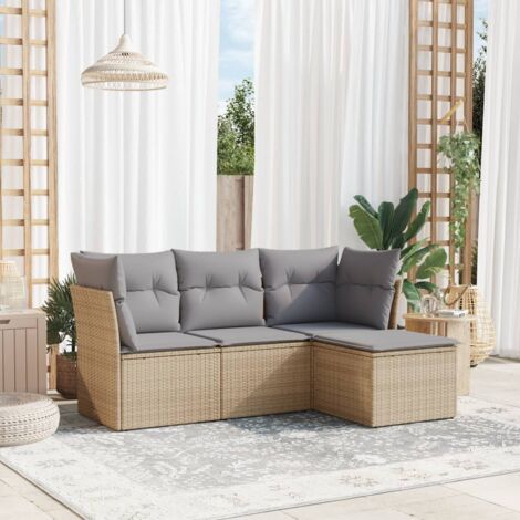 vidaXL Salon de jardin avec coussins 4 pcs beige résine tressée (1/3)