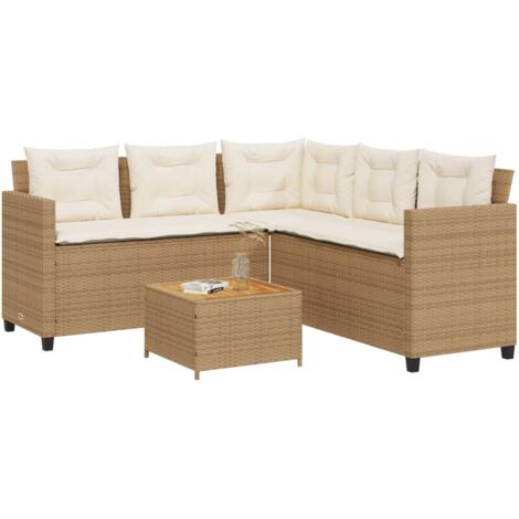vidaXL Canapé de jardin avec table et coussins en forme de L beige