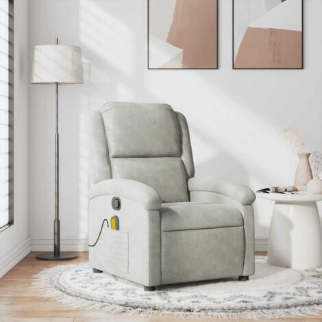 Vidaxl – Fauteuil relax inclinable gris clair – Velours 100% polyester – Inclinaison 135° – Massage par vibrations 6 points – Cadre en métal et bois