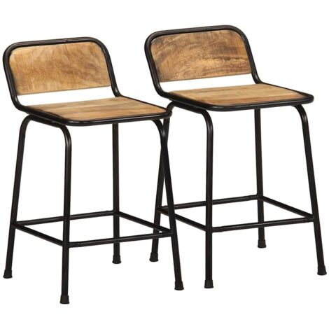 Vidaxl – Lot de 2 tabourets de bar en bois massif de manguier – Hauteur 70 cm – Pieds en métal – Charge max 110 kg