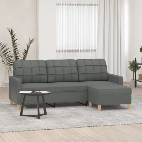 Vidaxl – Canapé d'angle 3 places avec repose-pieds – Tissu durable gris foncé – Longueur 180 cm – Structure robuste en contreplaqué et métal (1/6)