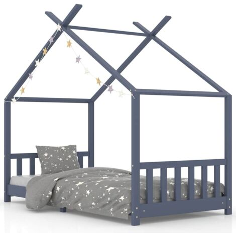 Cadre de lit d'enfant Gris  Bois de pin massif 90x200 cm vidaXL