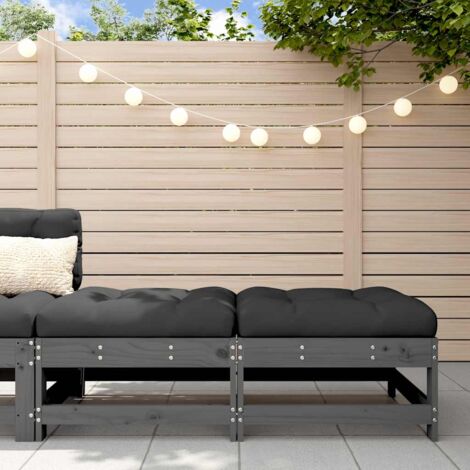 Repose-pieds de jardin et coussins 2pcs gris bois de pin massif