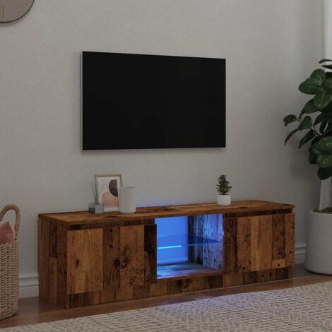 Vidaxl – Meuble TV avec lumières LED – Bois d'ingénierie finition chêne artisanal – 140 x 40 x 35,5 cm – 2 portes et 2 compartiments ouverts
