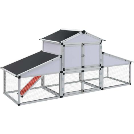 Vidaxl – Poulailler aluminium pour 4 poules – Dimensions 258 x 74 x 117 cm – Rampe amovible et plateau coulissant pour nettoyage facile