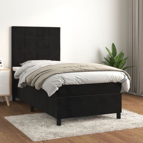 Lit à sommier tapissier avec matelas Noir 90x200 cm Velours (1/5)