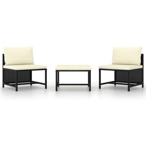 Canapés de jardin 3 pcs avec coussins Noir Résine tressée vidaXL