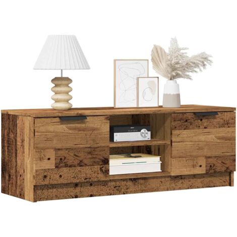 Vidaxl – Meuble TV vieux bois 102x35x36,5 cm – Bois d'ingénierie résistant à l'humidité – Grand espace de rangement – Charge max 60 kg