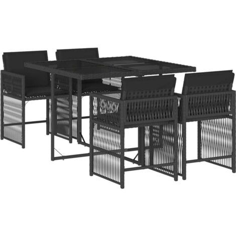 vidaXL Ensemble à manger de jardin coussins 5pcs Noir Résine tressée