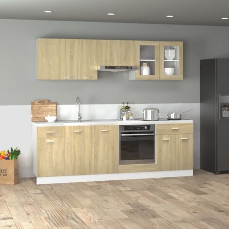 Vidaxl – Ensemble de 8 meubles de cuisine Lyon en chêne Sonoma – Dimensions optimisées pour rangement – Bois d'ingénierie résistant à l'humidité (1/5)