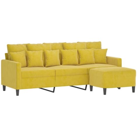 vidaXL Canapé à 3 places avec repose-pieds jaune 180 cm velours (1/5)