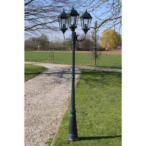 Lampadaire d'extérieur 3 bras 230 cm – Aluminium et verre – Douille E27 – IP44 pour éclairage jardin et allées – Xl Destock