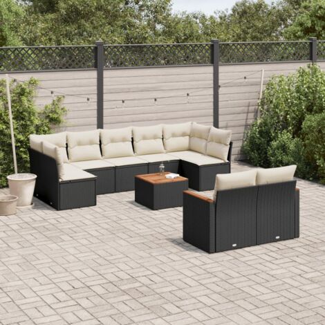 vidaXL Salon de jardin 10 pcs avec coussins noir résine tressée (1/5)