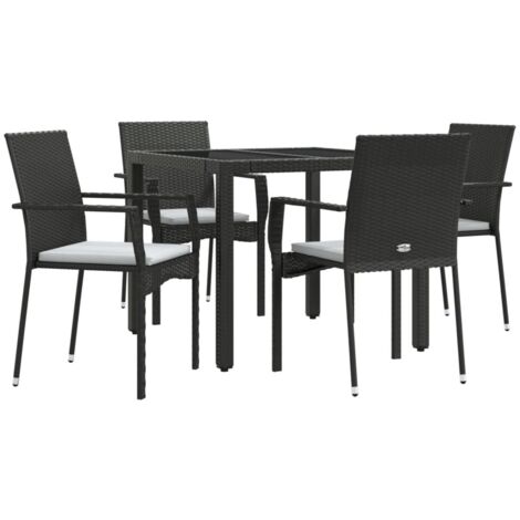 vidaXL Ensemble à manger de jardin coussins 5pcs Noir Résine tressée (1/5)