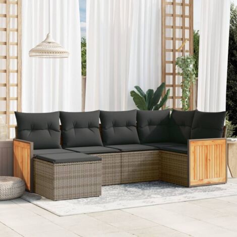 vidaXL Salon de jardin 6 pcs avec coussins gris résine tressée (1/3)