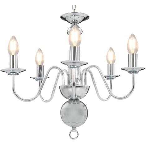 Vidaxl – Lustre argenté 5 ampoules E14 – Métal – Dimensions 50 x 45 cm – Ampoules non incluses – Design classique pour salle à manger et salon