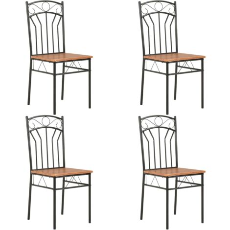 Vidaxl – Lot de 4 chaises à manger marron – MDF 15mm – Cadre en acier – Hauteur d'assise 44cm – Design industriel moderne