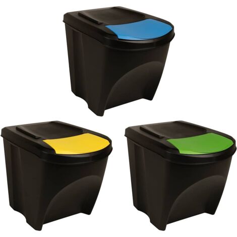 Vidaxl – Poubelle d'extérieur empilable 3 pcs 75 L – Polypropylène anthracite – Nettoyage facile – Tri des déchets pratique