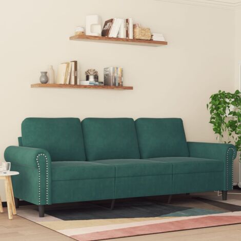Vidaxl – Canapé à 3 places vert foncé 180 cm – Velours doux et luxueux – Cadre en métal robuste – Confort optimal pour salon moderne